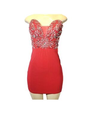 B Darlin Red Strapless Embellished Sweetheart Bodycon Dress
